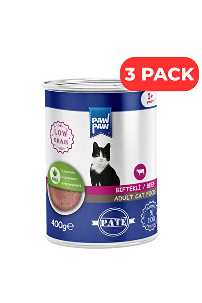 PawPaw Комплект от 3 x Мокра храна за възрастни котки, телешко кюфте, 400 г, ...