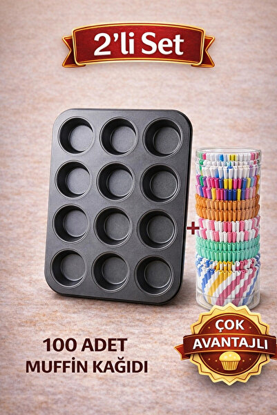 Maridet Çok Avantajlı Muffin Kalıbı 2’li Set | 12’li Muffin Kek Kalıbı + 100 ...