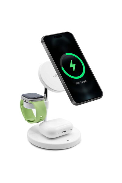 Puro Elektrik 3 in 1 MagSafe USB-A with Stand 15W Alb