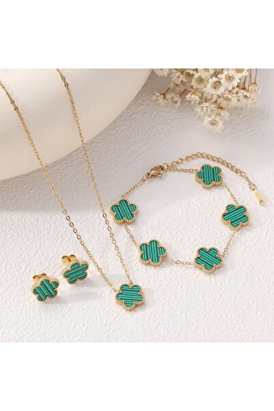 Choice Green IFYOUOO Lucky Five-Leaf Clover Bracelet Necklace Earring Set Fas...