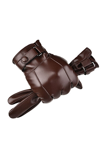 EFAYN.RO Men's gloves, elegant model, snap closure, universal size, brown, EFAYN