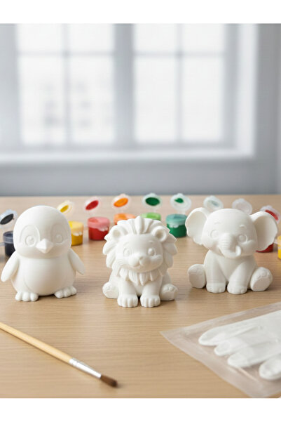 MD Stone&Light Boyanabilir 3’lü Hayvan Figür Seti Çocuklar İçin Boyama Set(BO...