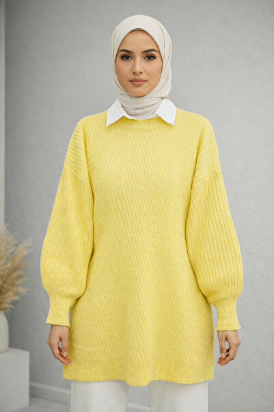 Kirazgym Stripe Patterned Soft Knitwear Sweater with Crew Neck - Light Yellow