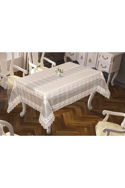 Ceki Home مفرش طاولة من القماش المقاوم للبقع بدون خياطة بلون كريمي ذهبي بيج م...