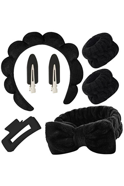 Choice 7pcs Black 3/7pcs Makeup Headband Set Skincare Headbands Sponge Cloth ...