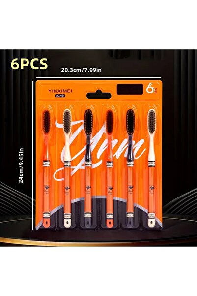 Choice مجموعة من 6 قطع من فرش الأسنان الفاخرة ذات المقابض الطويلة والرؤوس الع...