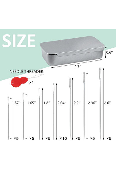 Choice 40 قطعة من إبر التطريز ذات العيون الكبيرة، 7 مقاسات، إبرة خياطة حادة ل...