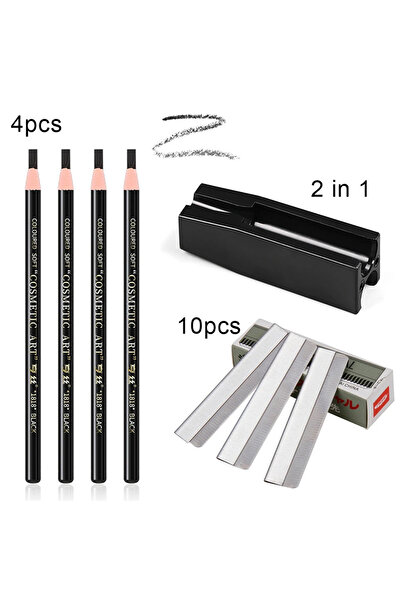 Choice5 قلم تحديد الحواجب الأسود 2 في 1 مع مبراة حواجب، 10 شفرات لتشذيب الحوا...