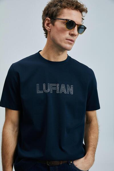 Lufian Тъмносиня тениска с графичен дизайн Think Modern