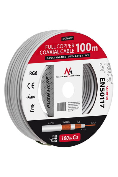 Maclean Cablu coaxial , Cablu antenă satelit, RG61.02CU+4.8FPE+CU/P+32*0.12CU...