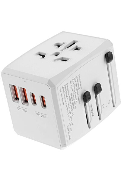 Techsuit Adaptor pentru Priza PD20W, 2 x USB, 2 x Type-C, EU, UK, AUS, US - (...