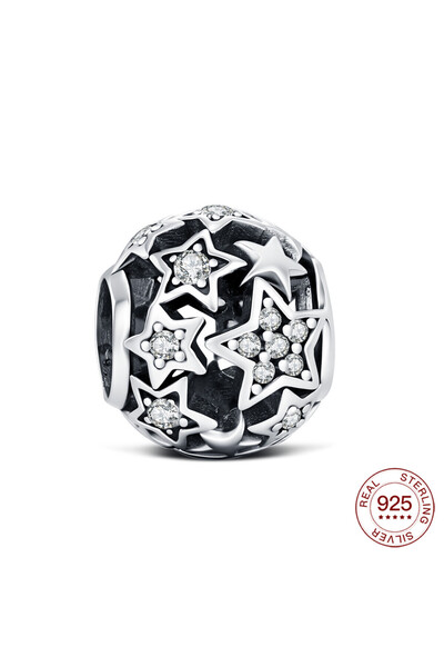 Choice تعليقات فضية عيار 925 بتصميم نجوم متراصة ومرتبة، تناسب تعليقات الأساور...