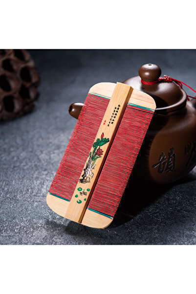 Choice مشط قمل صيني تقليدي أحمر اللون، ذو وجهين، مصنوع يدويًا من الخيزران، كث...