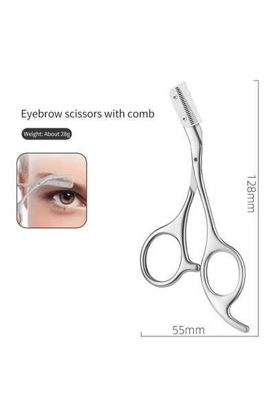 Choice3 مقص حواجب فضي اللون - قطعة واحدة مع مشط، مقص احترافي لقص الحواجب، قاب...