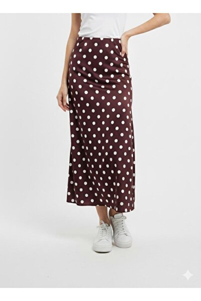 Green'DAL Kadın Puantiyeli Midi Boy Yüksek Bel Günlük Şık Etek