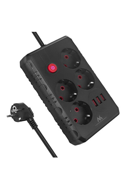 Maclean , przedłużacz 4 gniazda + 3xUSB, 14 premii + 3xUSB, 110-240V AC 50/60...