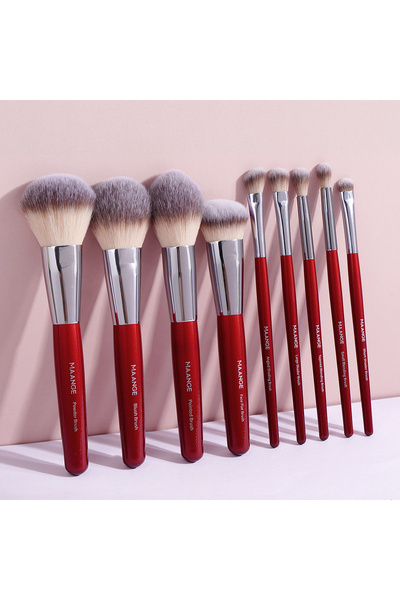 Choice مجموعة فرش مكياج ريد مانج المكونة من 9 قطع، فرشاة كابوكي فاخرة لكريم ا...