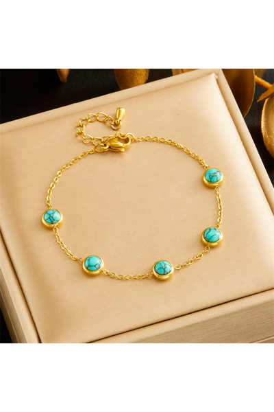 Choice B1395 DIEYURO 316L Stainless Steel Round Turquoise Necklace Bracelet E...