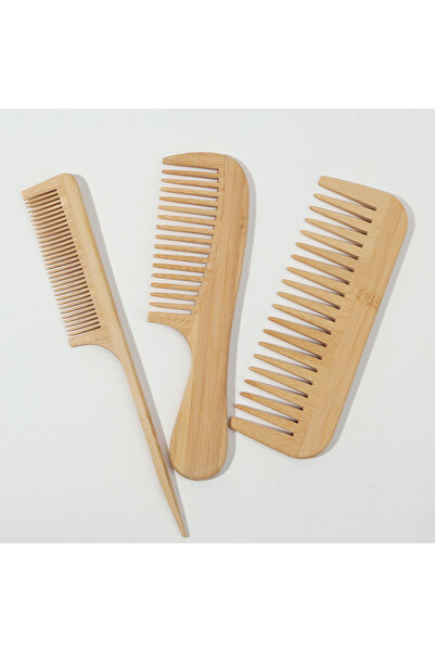 Choice مجموعة أمشاط من الخيزران الطبيعي المصنوع يدويًا، 3 قطع، مضادة للكهرباء...