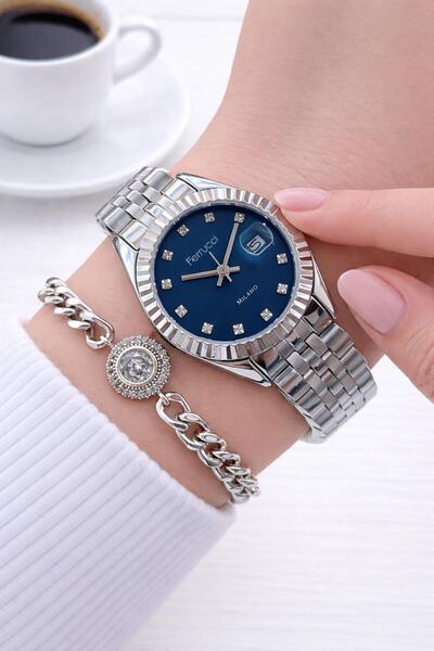 Ferrucci Steel Cord 2 Year Warranty 3 Atm Water Resistant Women Wristwatch+Br...