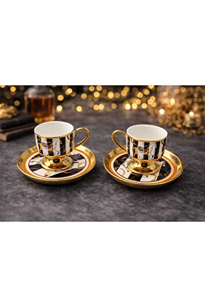 decovien Deco Vi̇en Vi̇ntage 2-Piece Porcelain Coffee Cup Set with Stands