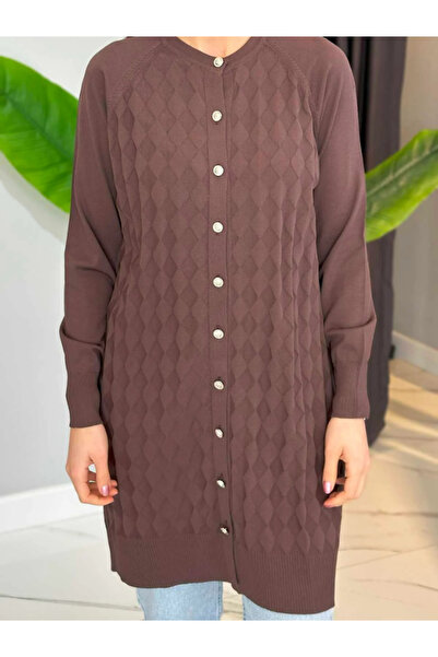 NUSS TRİKO Women's Cardigan Black Diamond Patterned 305