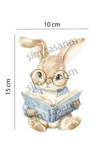 Sim Tasarım - Priz - Mavi Kitap Okuyan Tavşan Dekoratif Priz Duvar Sticker