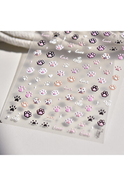 choice2 1pcs Nail Stickers Cat Cute Jelly Pink Cat Paw Cartoon 5D Embossed Re...
