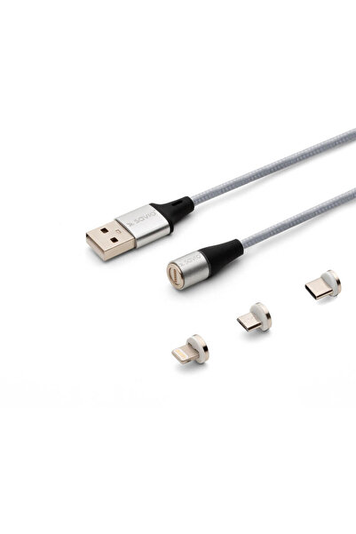 Savio Cablu USB CL-156 2 m USB 2.0 USB C Micro USB A/Argintiu Lightning