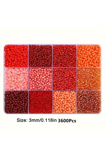 Choice6 3mm Red 3600pcs 3mm Glass Seed Beads, Assorted Colors, 12-grid Storag...