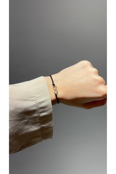 Mustafa Seydin 14 Ayar Altın Sonsuzluk İşareti Siyah İpli Bileklik