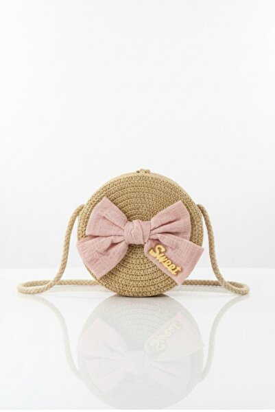 Clariss Mojo Kız Çocuk Sweet Fiyonk Detaylı Yuvarlak Hasır Çanta Bej