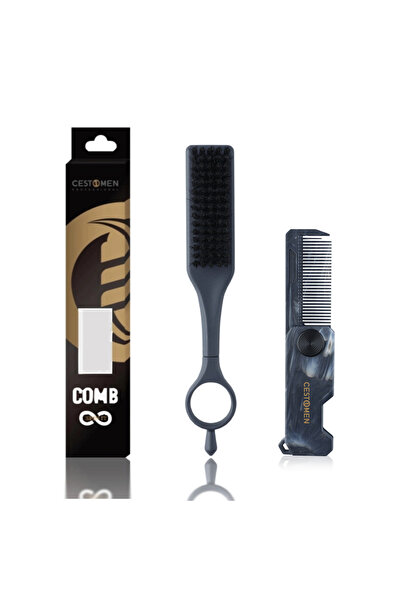 Choice GRAY 2Pcs Barber Hair Brush and Mini Folding Beard Comb Set - Professi...