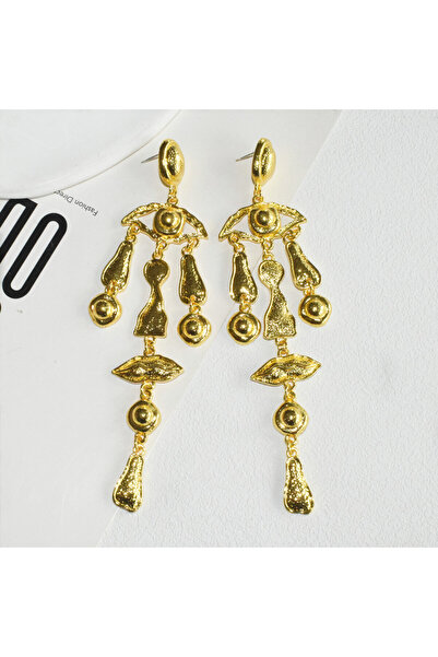 Choice gold Exaggerated Metal Gold-plated Eyes Lips Facial Dangle Earrings Fo...