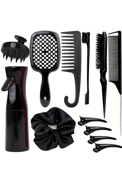 Choice مجموعة تصفيف الشعر WANMEI باللون الأسود، تتضمن مشطًا مدببًا، وفرشاة حو...