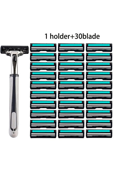 Choice3 حامل واحد، 30 شفرة، رأس مزدوج الشفرات قابل للاستبدال، ماكينة حلاقة يد...