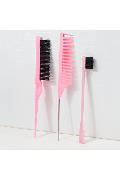Choice طقم فرشاة شعر جديد وردي اللون مكون من ثلاث قطع: مشط ذو ذيل حاد، مشط شع...