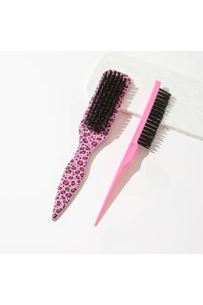 Choice فرشاة شعر ناعمة الظهر بنقشة جلد النمر الوردي (قطعتان)، فرشاة لحية بشعي...