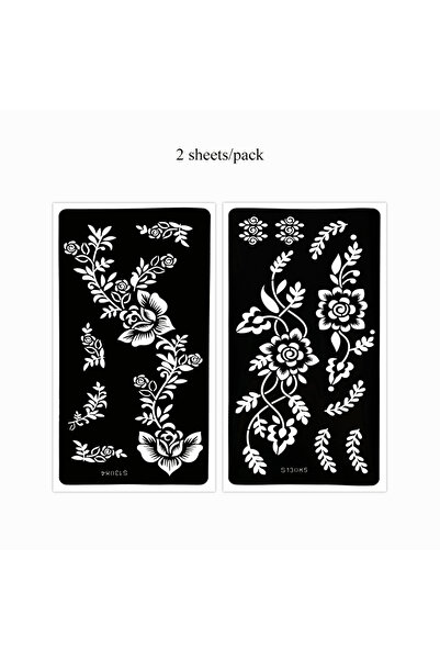Choice S13084-S13085 ورقتان من قوالب وشم الحناء، قالب وشم زهرة لتصاميم الحناء...