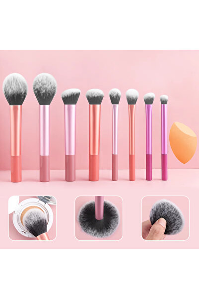 choice2 مجموعة فرش مكياج احترافية وردية اللون مكونة من 8 قطع - شعر صناعي ناعم...