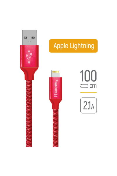ColorWay Cablu de date, USB la Lightning, 2.1A, 1m - (CW-CBUL004-RD) - Roșu