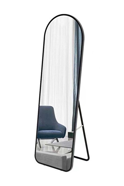 huitich مرآة أرضية مقوسة مع حامل وإطار من سبائك الألومنيوم، أسود، 147 × 37 سم