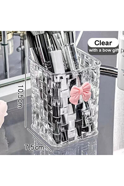 Choice صندوق تخزين فرش مكياج شفاف من الأكريليك مع فيونكة، منظم مستحضرات تجميل...