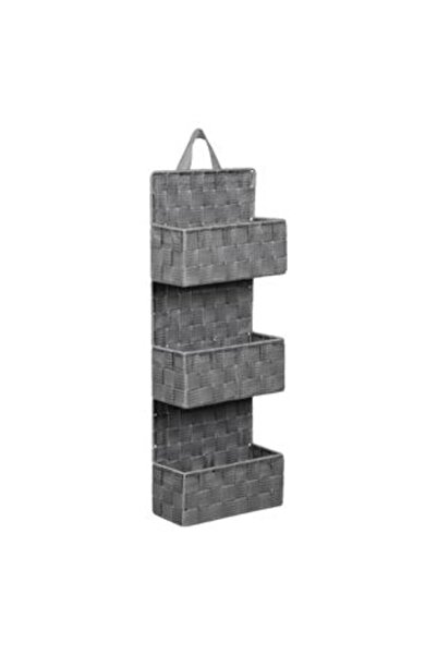 SHOPIENS Hanging Storage Basket Rattan Gray 3 Compartments 21 x 9 x 56.5 cm