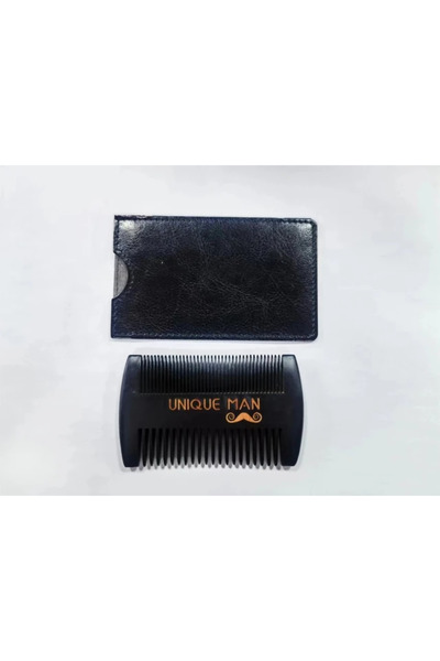 Choice مشط لحية خشبي أزرق للرجال مع حافظة جلدية، مشط شعر وشارب للرجال، أسنان ...