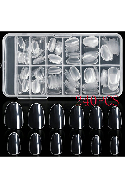 Choice أبيض، 240 قطعة/علبة، أطراف أظافر صناعية قصيرة بيضاوية الشكل، جل ناعم ق...