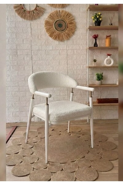 silla Concept Soho Sandalye Calve Krem Kumaş Beyaz Metal Sandalye