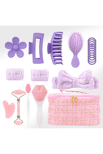 Choice مجموعة تدليك وتنظيف الشعر مكونة من 22 قطعة باللون الوردي، مناسبة للعنا...
