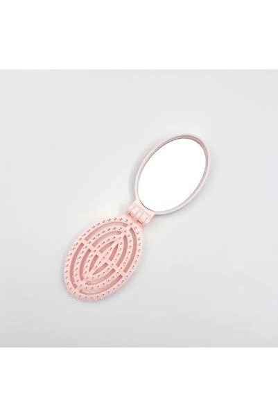 Choice مشط شعر وردي قابل للطي مع مرآة، خفيف الوزن ومناسب للسفر لتصفيف الشعر أ...