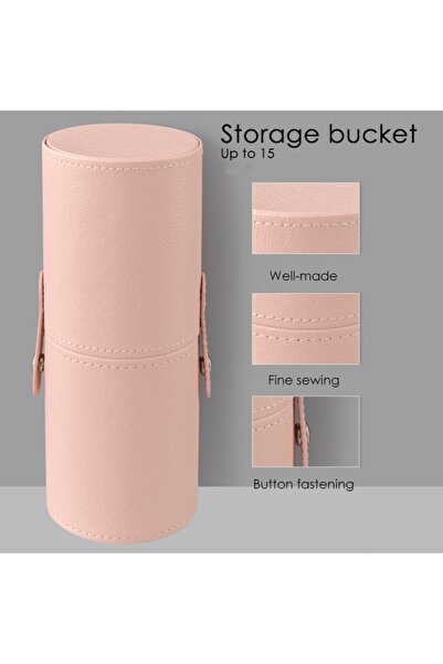 Choice حقيبة فرش مكياج محمولة للسفر مصنوعة من جلد البولي يوريثان الوردي، متعد...